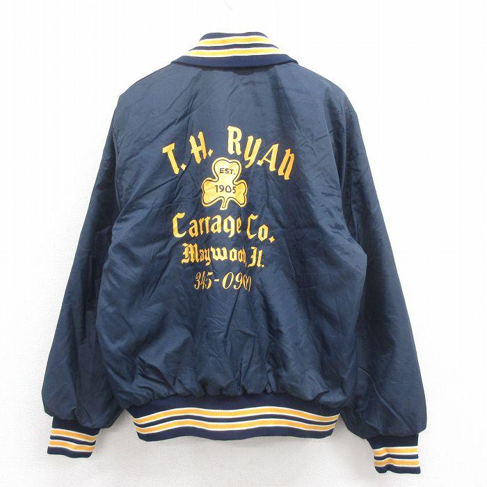 XL/古着 長袖 ナイロン ジャケット メンズ 80s クローバー 紺 ネイビー
