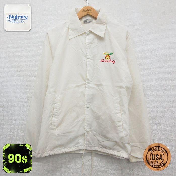 レア90s【古着】NBAシカゴブルズ 刺繍ナイロンジャケット ホワイト メンズM XL/古着 長袖 ナイロン ジャケット メンズ 90年代 90s フリーメイソン