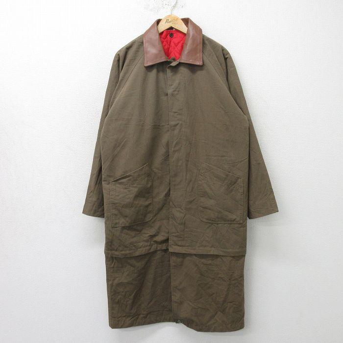 XL/古着 長袖 ステンカラー コート メンズ 00s ロング丈 襟レザー 