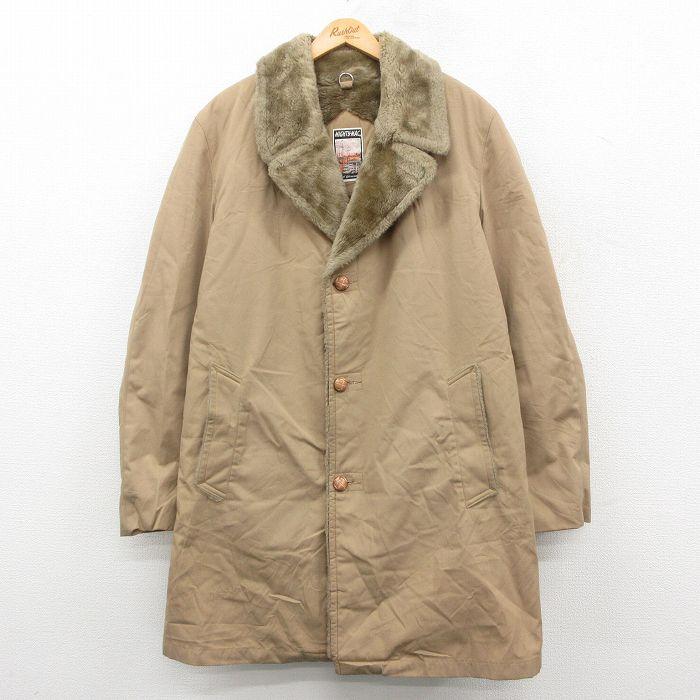 XL/古着 マイティーマック 長袖 ジャケット メンズ 80年代 80s 襟ファー ロング丈 USA製 ベージュ 内側ファー【spe】 25dec10 XL/古着 マイティーマック 長袖 ジャケット メンズ 80年代 80s 襟