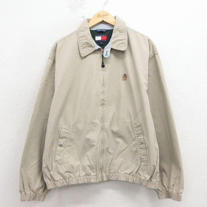 XL/古着 トミーヒルフィガー 長袖 ブランド ジャケット スイングトップ メンズ 90年代 90s ワンポイントロゴ リバーシブル 大きいサイズ コットン ベージュ他 26apr22 XL/古着 トミーヒルフィガー 長袖 ブランド ジャケット スイングトップ