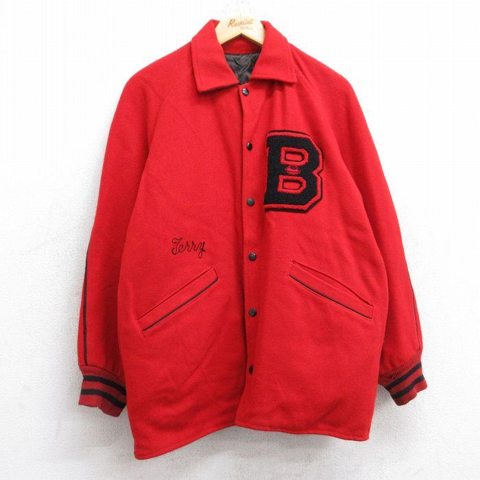 XL/古着 長袖 スタジャン メンズ 70s B ロング丈 リバーシブル