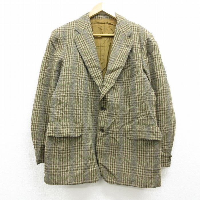 M 古着 長袖 テーラード ジャケット 80s ウール 茶 ブラウン チェック 21jan12 中古 メンズ アウター Outa 古着屋rushout 通販 Yahoo ショッピング