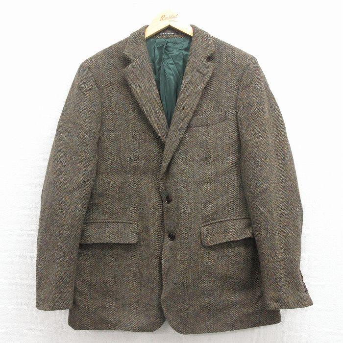 L/古着 長袖 テーラード ジャケット メンズ ハリスツイード 手織り