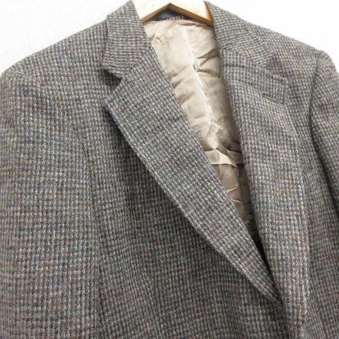 M/古着 長袖 テーラード ジャケット メンズ ハリスツイード ロング丈 