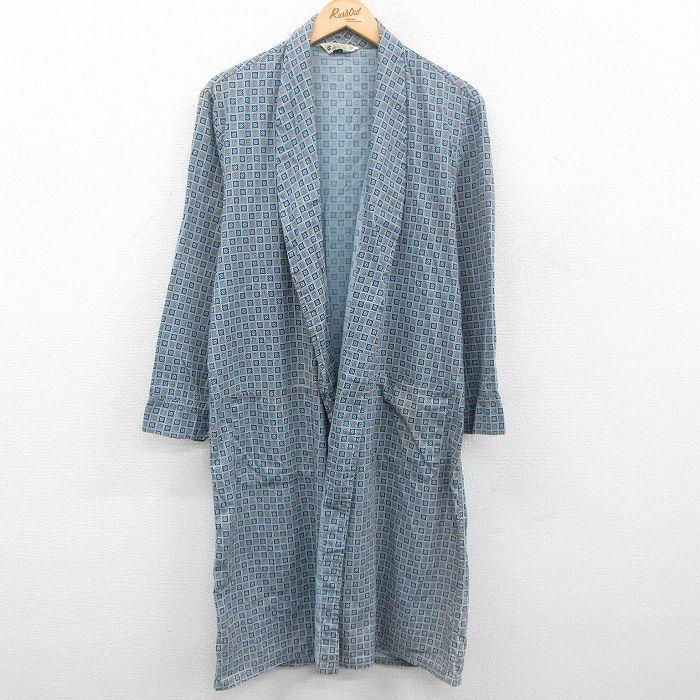 M/古着 長袖 ビンテージ ガウン 羽織 メンズ 70s 総柄 ロング丈
