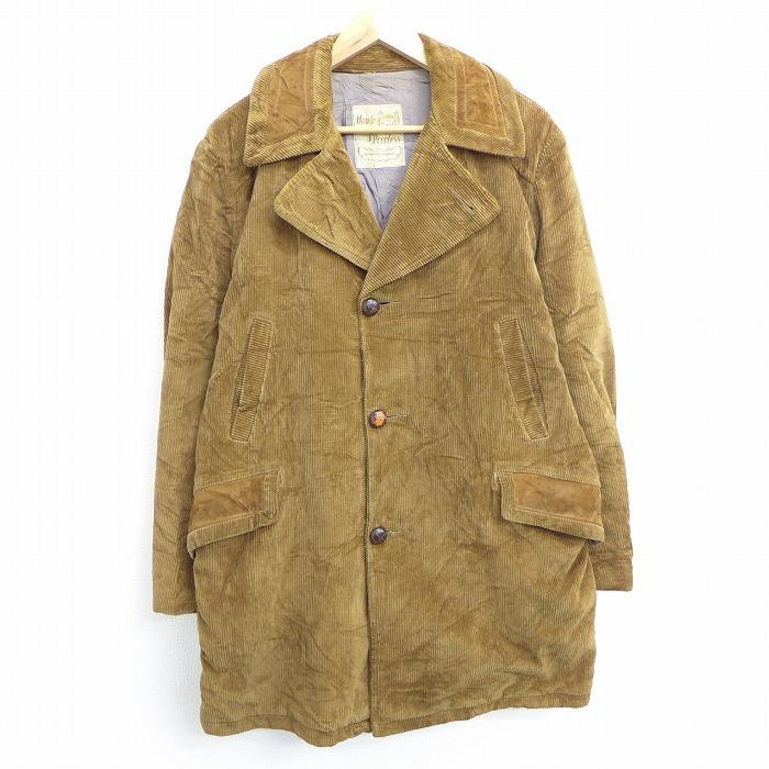 L 古着 長袖 コーデュロイ ジャケット コート 70s 太畝 ロング丈 スエード使用 茶 ブラウン oct27 中古 メンズ アウター Ouwl0914 古着屋rushout 通販 Yahoo ショッピング