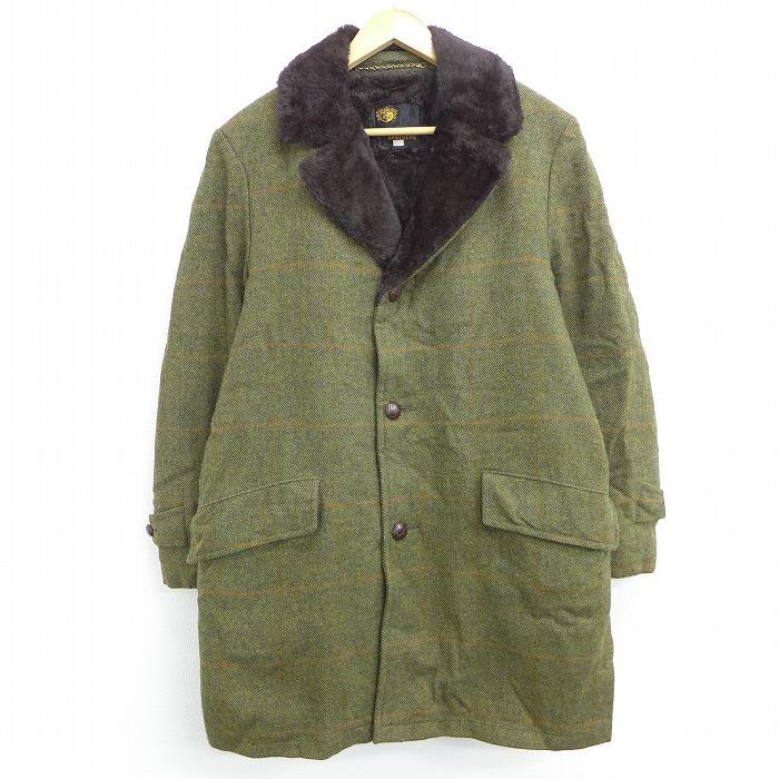 L 古着 長袖 ウール ジャケット コート 80s ロング丈 緑他 グリーン チェック 内側ボア Spe nov27 中古 メンズ アウター Ouwl 古着屋rushout 通販 Yahoo ショッピング