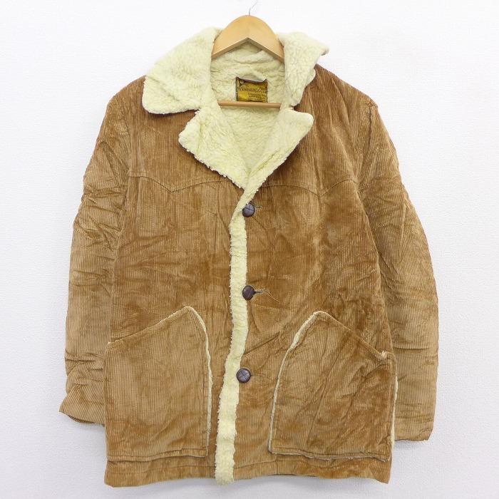 M 古着 長袖 コーデュロイ ジャケット ランチ コート 80s 太畝 襟ボア 薄茶 ブラウン 内側ボア dec04 中古 メンズ アウター Ouwl 古着屋rushout 通販 Yahoo ショッピング