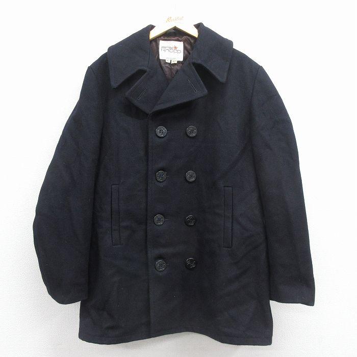 L/古着 長袖 ウール ピーコート メンズ 80年代 80s ロング丈 USA製 黒