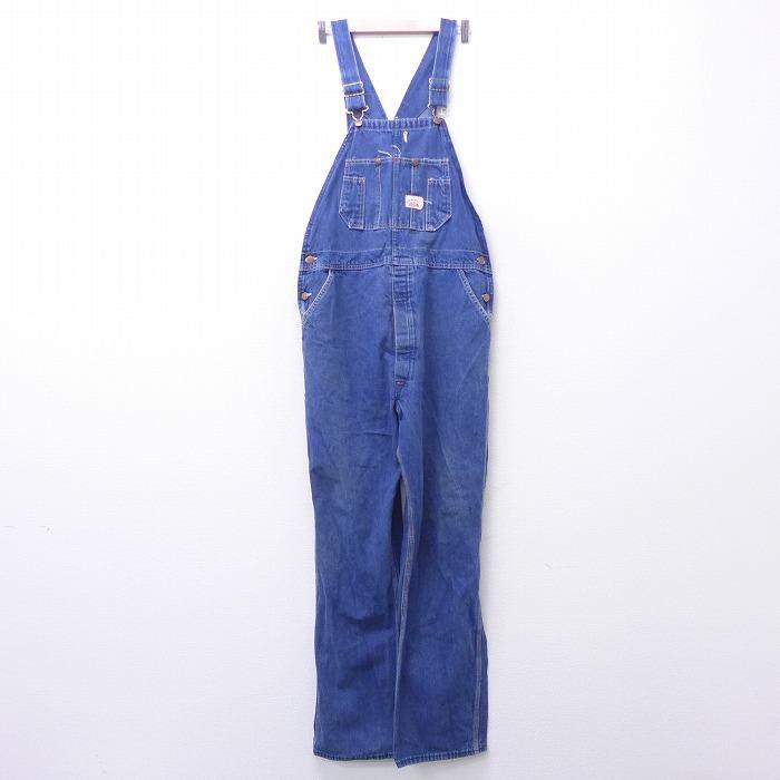 W37 古着 オーバーオール 90s ラウンドハウス コットン 紺 ネイビー デニム nov23 メンズ ボトムス
