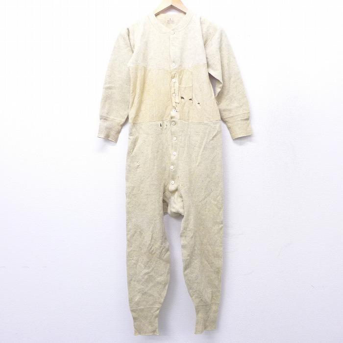 W35/古着 長袖 ビンテージ サーマル ツナギ 40s ウール グレー 霜降り