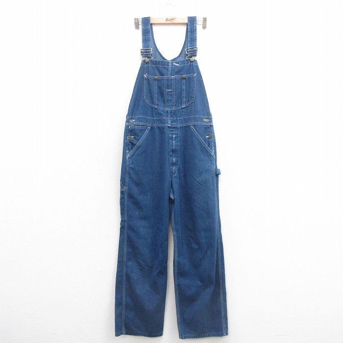 W34/古着 ローバックス オーバーオール メンズ 90s 紺 ネイビー デニム