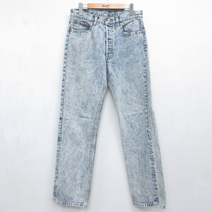 W32/古着 ジーンズ Levis リーバイス 501 メンズ 90年代 90s ケミカルウォッシュ コットン USA製 ネイビー デニム【spe】 26jun25 W32/古着 ジーンズ Levis リーバイス 501 メンズ 90年代 90s ケミカル