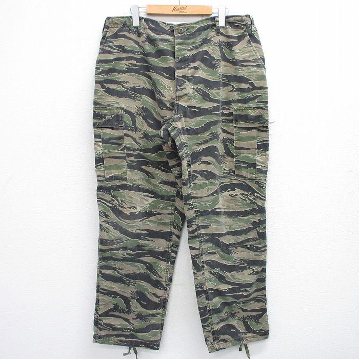 W37/古着 ミリタリー カーゴ パンツ メンズ タイガーストライプ 緑他