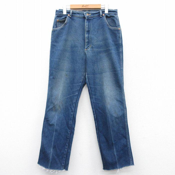 Lee（リー） W33/古着 ジーンズ メンズ 90s ヒゲ 紺 ネイビー デニム