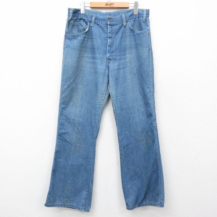 50%OFF】W35/古着 ジーンズ メンズ 80s フレア ブーツカット ヒゲ 紺 