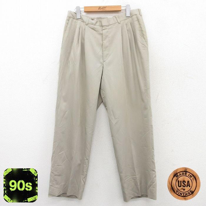 W33/古着 HAGGAR スラックス パンツ メンズ 90s ウール 薄ベージュ