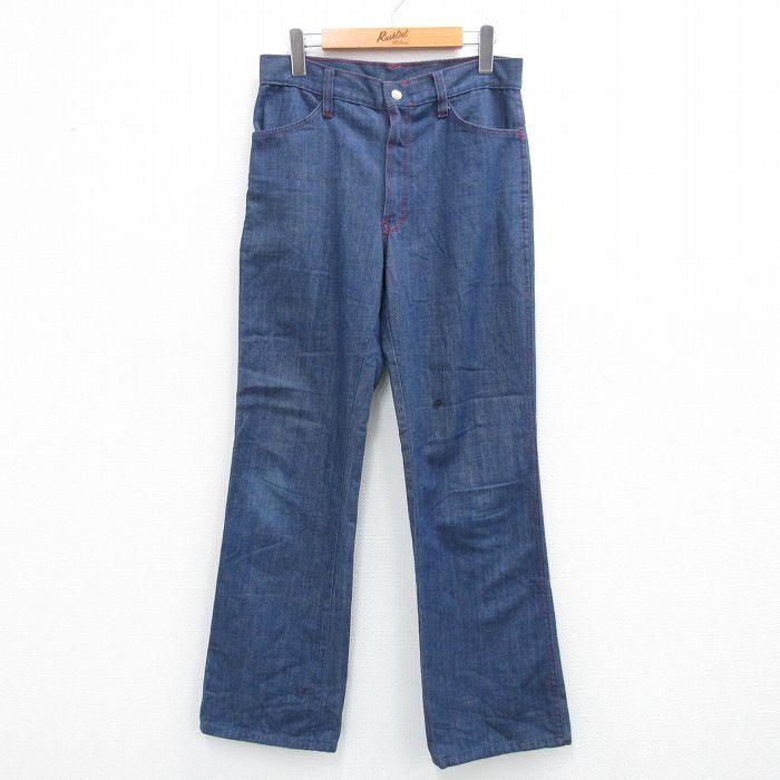 W31/古着 ジーンズ 80s フレア 濃紺 ネイビー デニム 25aug04 中古