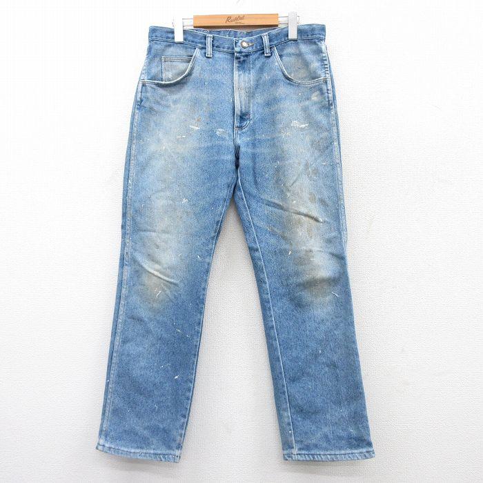 Wrangler（ラングラー） W33/古着 ジーンズ メンズ 90s ヒゲ 紺
