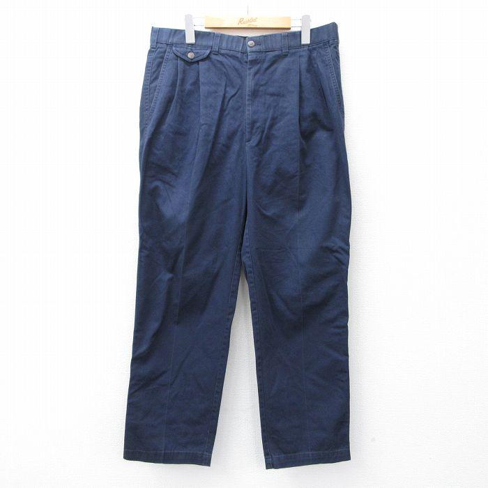 W35/古着 パンツ メンズ 紺 ネイビー 25sep27 中古 ボトムス ロング