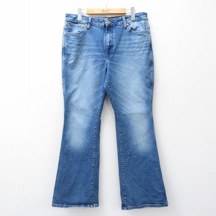 ラングラー W32 鬼ヒゲ ハチノス 青 古着 70s USA ヒゲ 21387 Wrangler（ラングラー） W32/古着 ジーンズ メンズ ヒゲ フレア 紺