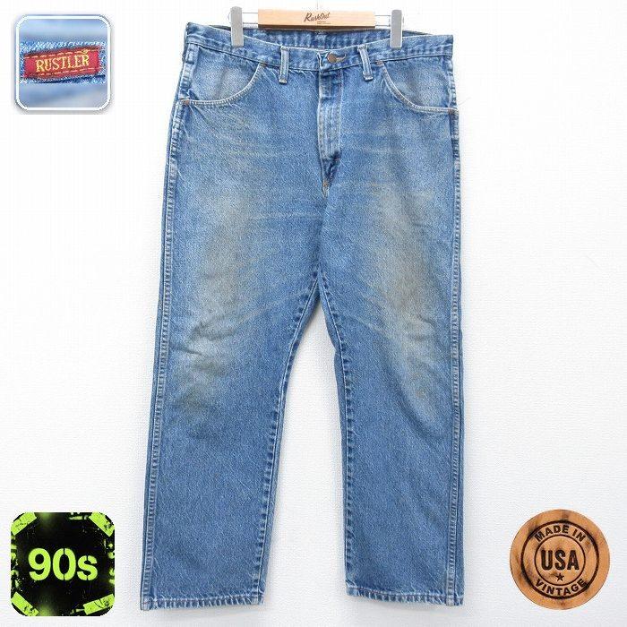 W38/古着 ラスラー ジーンズ メンズ 90年代 90s ヒゲ コットン USA製 