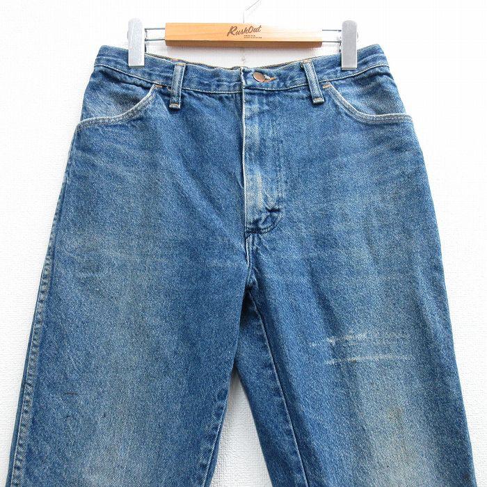 W32/古着 ラスラー ジーンズ メンズ 80年代 80s ヒゲ USA製 紺 デニム