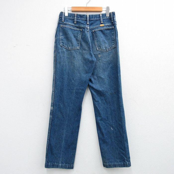 W32/古着 ラスラー ジーンズ メンズ 80年代 80s ヒゲ USA製 紺 デニム
