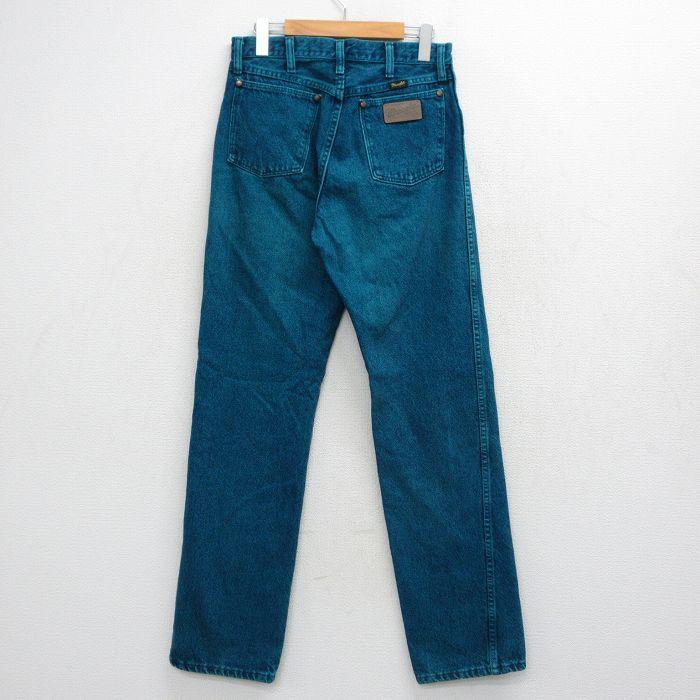 W29/古着 ラングラー ジーンズ メンズ 90年代 90s ヒゲ コットン USA製 青緑 デニム 26apr30 Wrangler（ラングラー） W29/古着 ジーンズ メンズ 90年代 90s ヒゲ