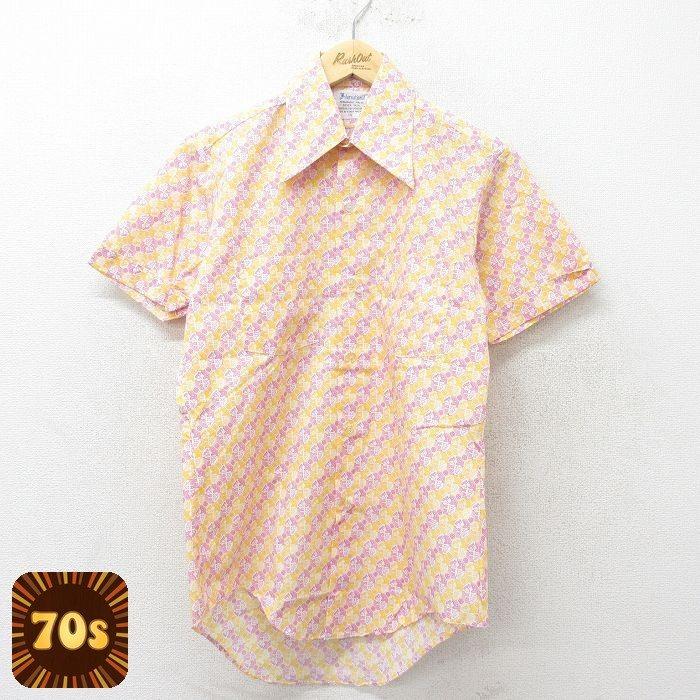 S/古着 半袖 シャツ メンズ 70s 総柄 黄色他 イエロー 24jun15 中古