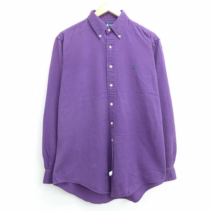 Xl 古着 長袖 ブランド シャツ 90s ラルフローレン Ralph Lauren ワンポイントロゴ ロング丈 コットン 紫 パープル ボタンダウン aug25 中古 メンズ トップス Shbd 古着屋rushout 通販 Yahoo ショッピング