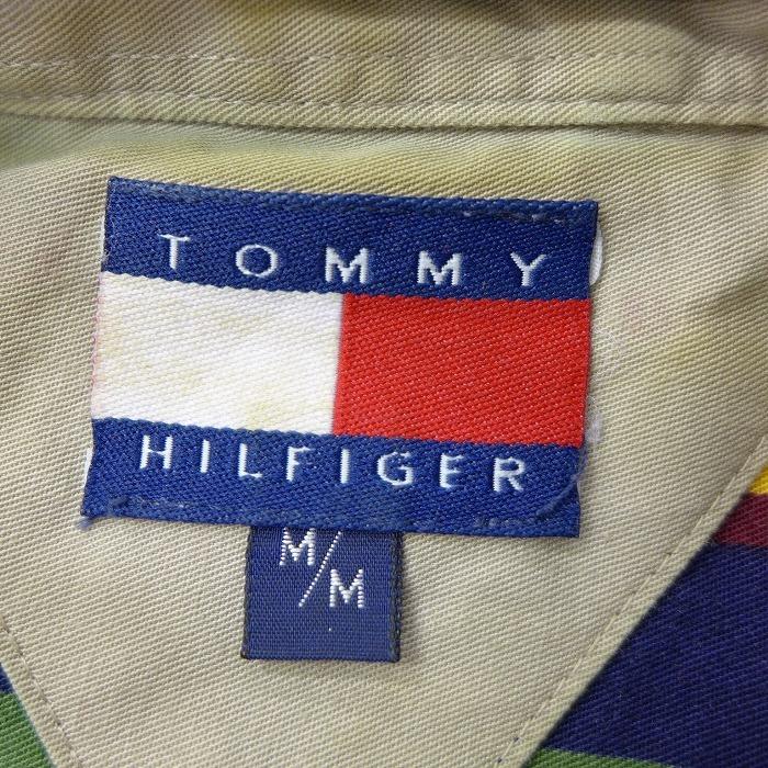 XL/古着 長袖 ブランド シャツ 90s トミーヒルフィガー TOMMY HILFIGER ワンポイントロゴ コットン ボタンダウン エンジ