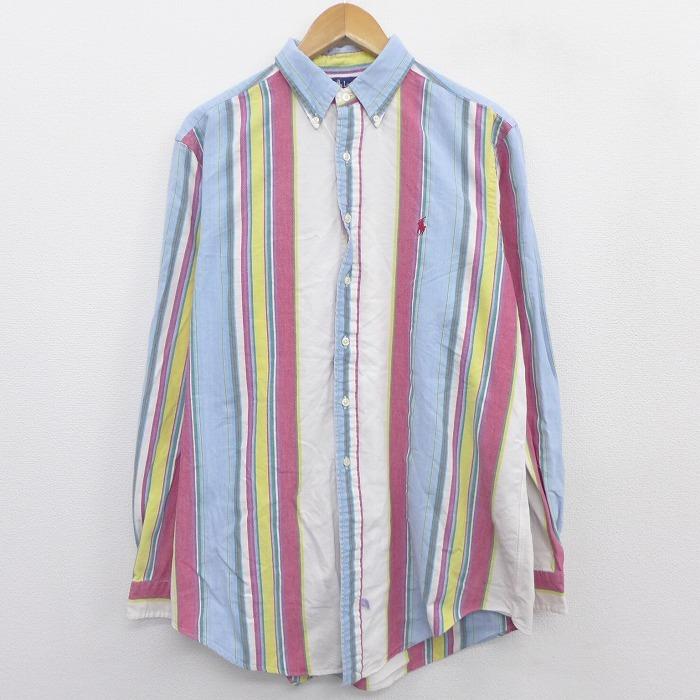 Xl 古着 長袖 ブランド シャツ 90s ラルフローレン Ralph Lauren ワンポイントロゴ コットン ボタンダウン 薄紺他 ネイビー ストライプ nov24 中古 メンズ ト Shbd 古着屋rushout 通販 Yahoo ショッピング