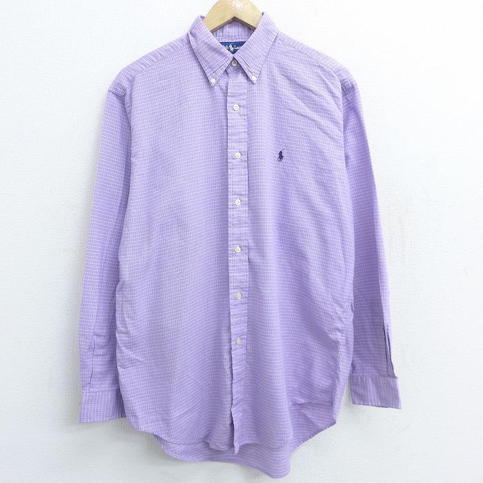 Xl 古着 長袖 ブランド シャツ 90s ラルフローレン Ralph Lauren ワンポイントロゴ コットン ボタンダウン 紫 パープル チェック 21feb26 中古 メンズ トップス Shbd 古着屋rushout 通販 Yahoo ショッピング