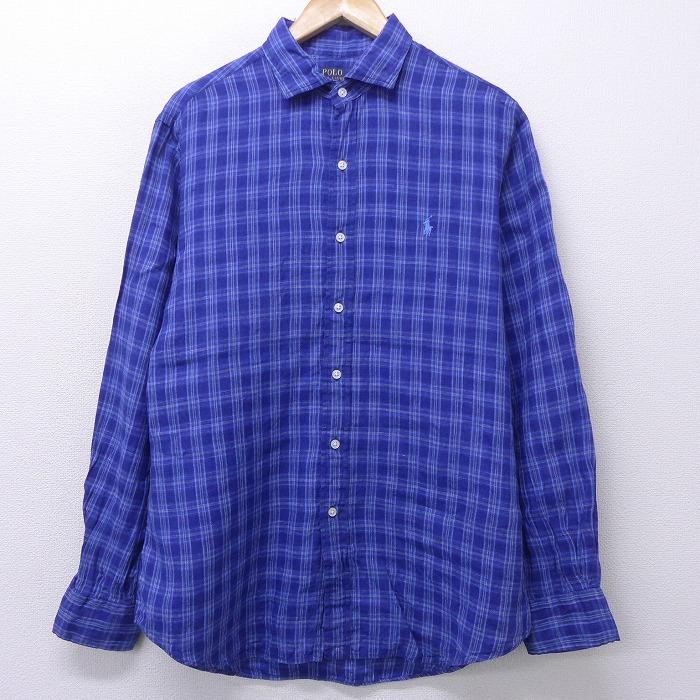 Xl 古着 長袖 ブランド シャツ ラルフローレン Ralph Lauren リネン 青 ブルー チェック 21mar01 中古 メンズ トップス Shbd 古着屋rushout 通販 Yahoo ショッピング