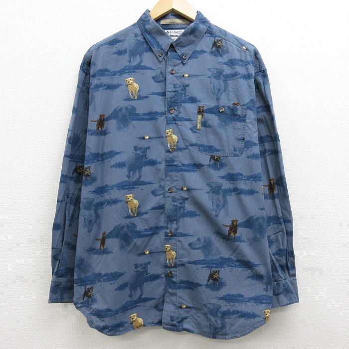 L 古着 長袖 ブランド シャツ コロンビア Columbia 犬 総柄 コットン ボタンダウン 薄紺他 ネイビー 21apr06 中古 メンズ トップス Shbd 古着屋rushout 通販 Yahoo ショッピング