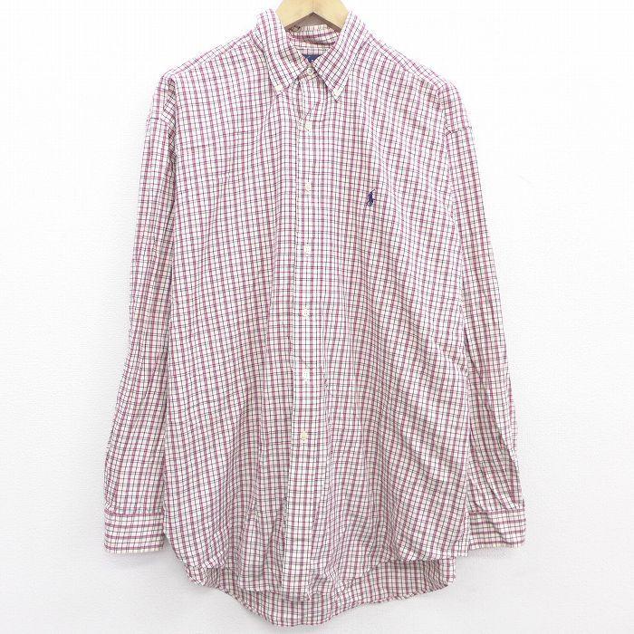 Xl 古着 ラルフローレン Ralph Lauren 長袖 ブランド シャツ メンズ 90s ワンポイントロゴ 大きいサイズ コットン ボタンダウン ロング丈 赤他 レッド チェック Shbd 古着屋rushout 通販 Yahoo ショッピング