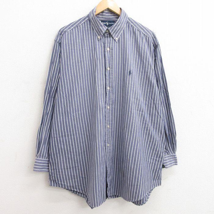Xl 古着 ラルフローレン Ralph Lauren 長袖 ブランド シャツ メンズ 90s ワンポイントロゴ 大きいサイズ ロング丈 コットン ボタンダウン 薄紺他 ネイビー スト Shbd 古着屋rushout 通販 Yahoo ショッピング