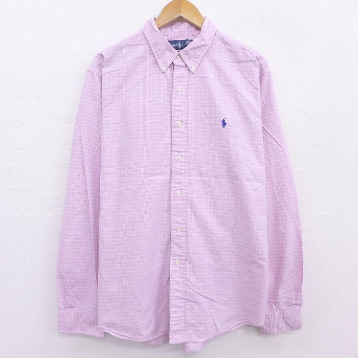 Xl 古着 ラルフローレン Ralph Lauren 長袖 ブランド シャツ メンズ 90s ワンポイントロゴ 大きいサイズ コットン ボタンダウン ピンク チェック 21aug16 中古 Shbd 古着屋rushout 通販 Yahoo ショッピング