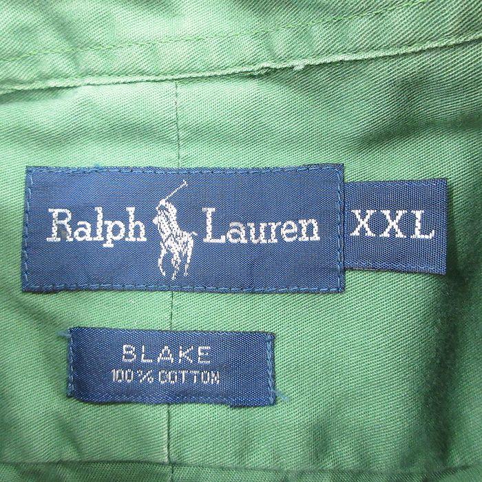 XL/古着 ラルフローレン 半袖 ブラント シャツ メンズ 90s ワンポイントロゴ BLAKE 大きいサイズ ロング丈 コットン ボタンダウン 緑 グリ｜furugiyarushout｜04