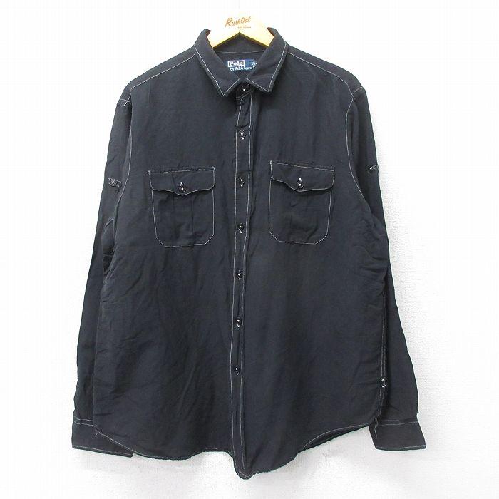 XL/古着 ラルフローレン 長袖 ブランド シャツ メンズ 90s リネン 