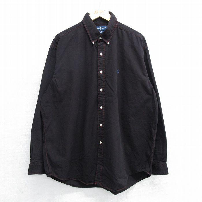 ★90s★ラルフローレン BLAKE オーバーサイズBDシャツ ブラック 黒 M Blake XL/古着 ラルフローレン 長袖 ブランド シャツ メンズ 90s ワン