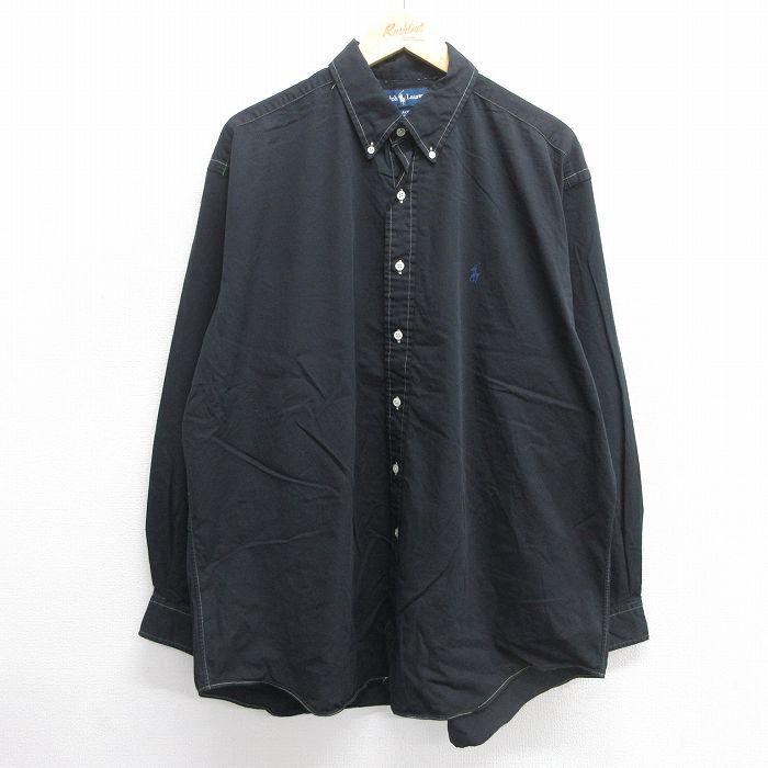 Ralph Lauren 長袖シャツ BLAKE 刺繍ロゴ 2XL 黒 コットン POLO RALPH LAUREN（ポロ・ラルフローレン） 【20%OFF】XL/古着 ラルフ