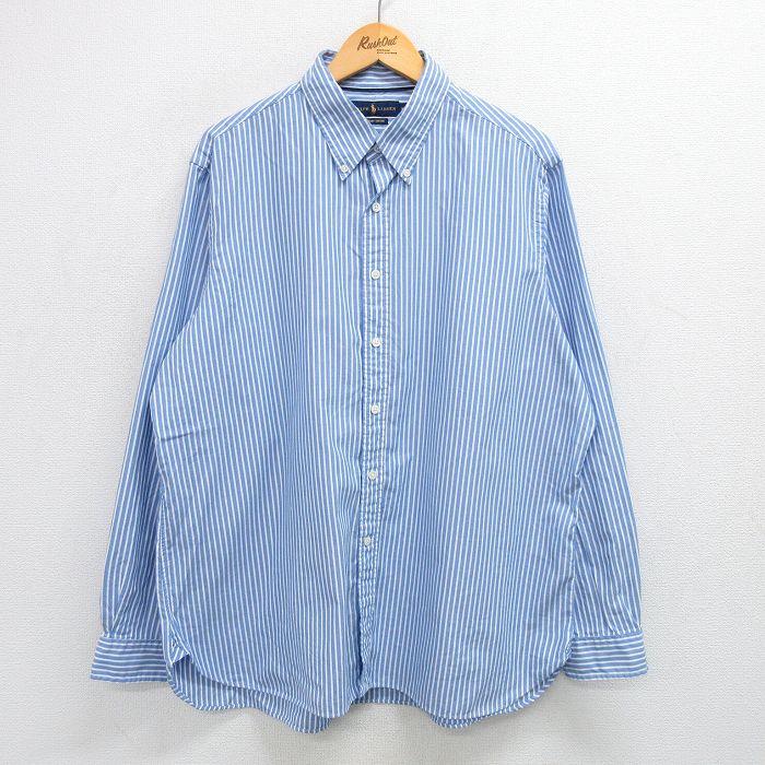 大きいサイズ/美品★ポロラルフローレン 長袖シャツ ストライプ ロゴ刺繍 現行 POLO RALPH LAUREN（ポロ・ラルフローレン） 大きいサイズ メンズ