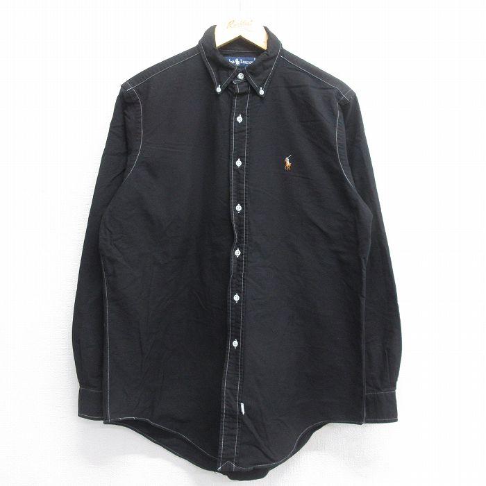 ポロラルフローレン 長袖ポロシャツ 古着 コットン ポニー 刺繍ロゴ ブラック 本物ポロラルフローレンPOLO RALPH LAURENコットンロゴ刺繍ビッグ