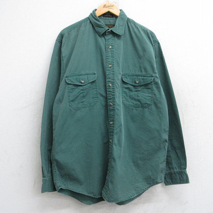 エディーバウアー 90s キャンバス シャツ 長袖 XL 緑 USA製 Eddie Bauer（エディーバウアー） 【50%OFF】XL/古着 長袖 ブランド