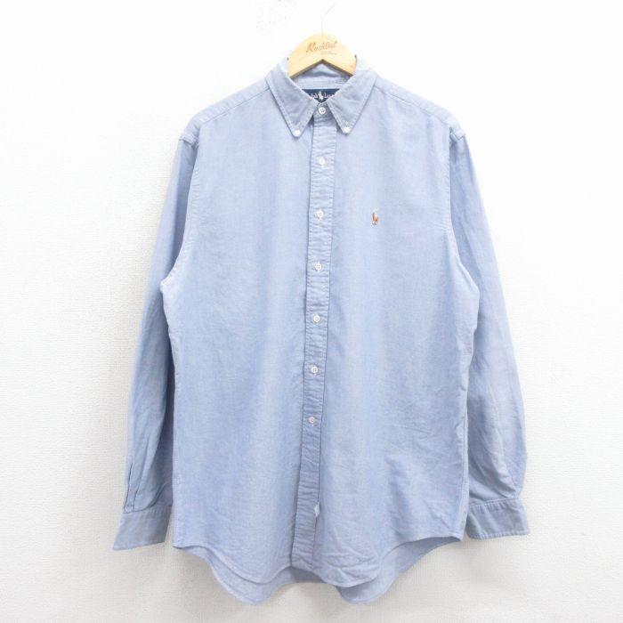 古着 ラルフローレン Ralph Lauren 長袖 ブランド シャツ メンズ 90年代 90s ワンポイントロゴ 裾ロゴ ビッグシャツ シアサッ 中古 古着 XL/古着 ラルフローレン 長袖 ブランド シャツ メンズ 90年代 90s ワン