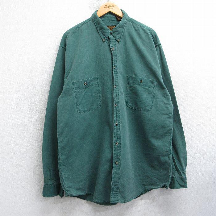 エディーバウアー 90s キャンバス シャツ 長袖 XL 緑 USA製 Eddie Bauer（エディーバウアー） XL/古着 長袖 ブランド シャツ