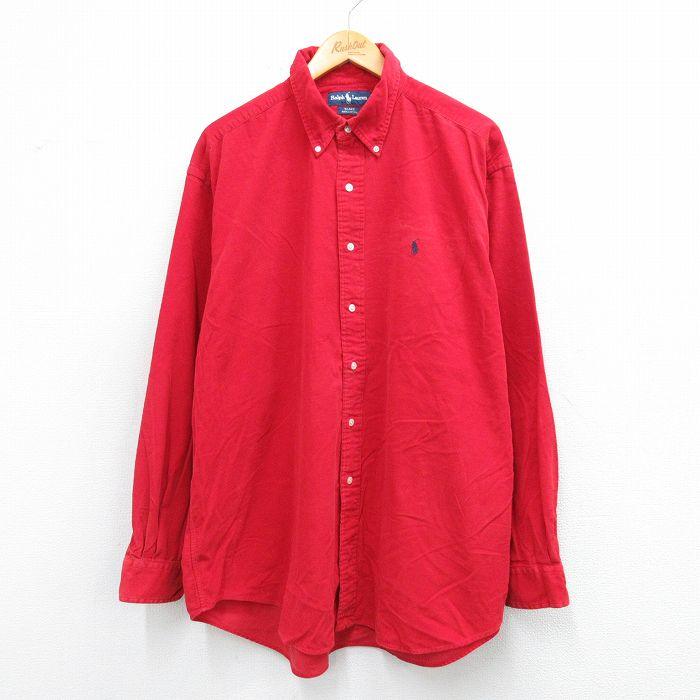 90s ポロラルフローレン BLAKE コーデュロイシャツ 赤ポニー L 黒 XL/古着 ラルフローレン 長袖 ブランド シャツ メンズ 90年代 90s ワン